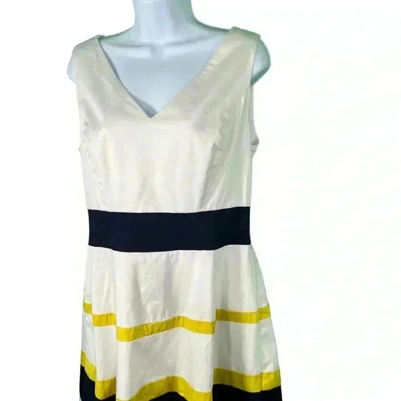 ANNE KLIEN White Colorblock Womens Sleeveless Dress size 10 Navy Blue Gold - Picture 4 of 7
